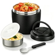 JSLOVE 32 oz Stainless Steel Insulated Food Jar with Spoon, Vacuum Insulated Lunch Container for Hot Soup and Cold Meals, Leakproof Wide Mouth Design, Black