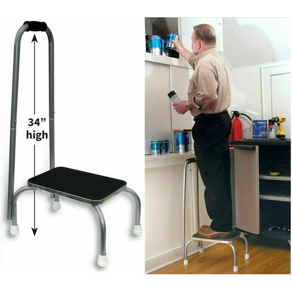 JSNY Support Safety Step Stool with Long Handle for Senior Handicapped Rubberized Platform Great for Kitchen, Workroom & office By Etna