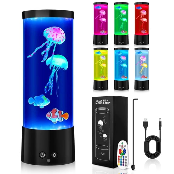 JSOT 11.6 inch LED Jellyfish Lamp with Remote Control, 17 Color Changing 4 Mode Jellyfish Light, Fantasy LED Jellyfish Lava Lamp, Fake Jellyfish Aquarium Night Light for Kids