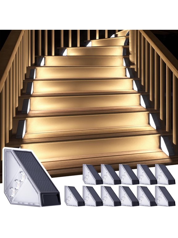 12PCS Solar Stair Lights, Deck Lights, Solar Powered Outdoor Lights, Christmas Light for Backyard, Courtyard, Fence, Wall, White Light