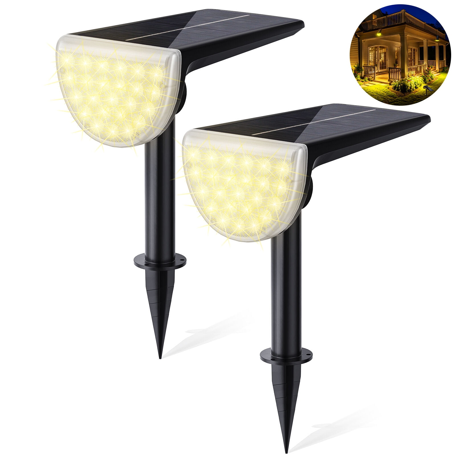 JSOT 2 Pack 600lm Solar Spotlight, Bright Solar Landscape Lights, Christmas Solar Powered Outdoor Lights for Driveway, Pathway, Garden, Backyard, Warm Light