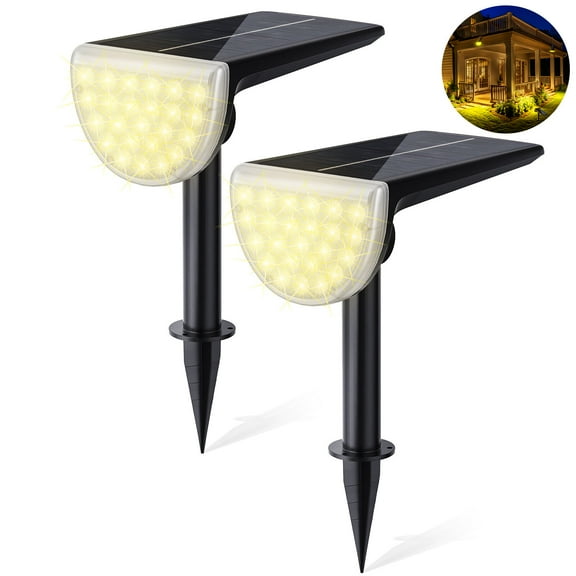 JSOT 2 Pack 600lm Solar Spotlight, Bright Solar Landscape Lights, Christmas Solar Powered Outdoor Lights for Driveway, Pathway, Garden, Backyard, Warm Light