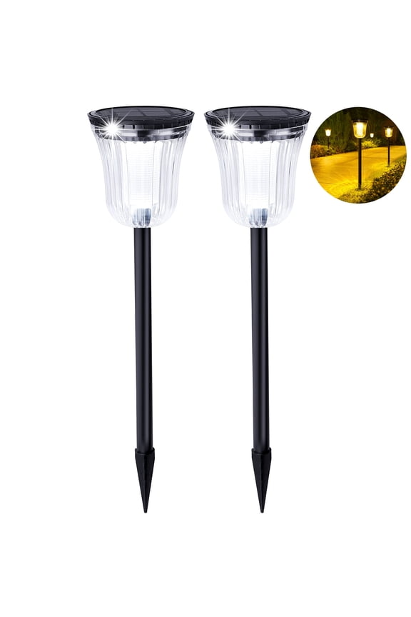2 Pack Solar Pathway Lights Outdoor Waterproof, 200LM Solar Path Lights, Super Bright Solar Garden Lights for Yard Lawn Walkway Driveway, Warm/White Light