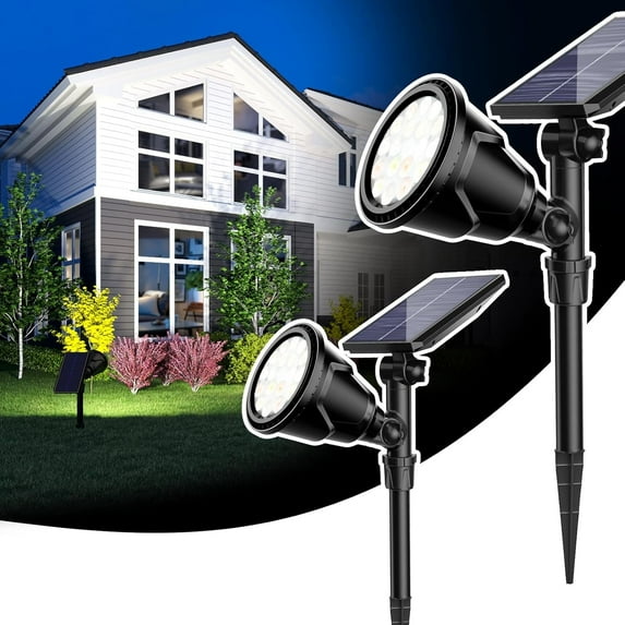 JSOT 2 Pack Solar Spot Lights Outdoor, 600lm Solar Flood Lights, LED Solar Landscape Spotlights for Garden Walkway Yard Porch, Driveway, Pathway, Lawn, Pool, White Light