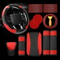 thumbnail image 1 of JSOT 30PCS Car Accessories PU Leather Steering Wheel Cover Set, Car Accessories Gift for Women, Car Vent Trim Strips Air Conditioner Insert Strips Handbrake Cup Holder Cover, Red, 1 of 7