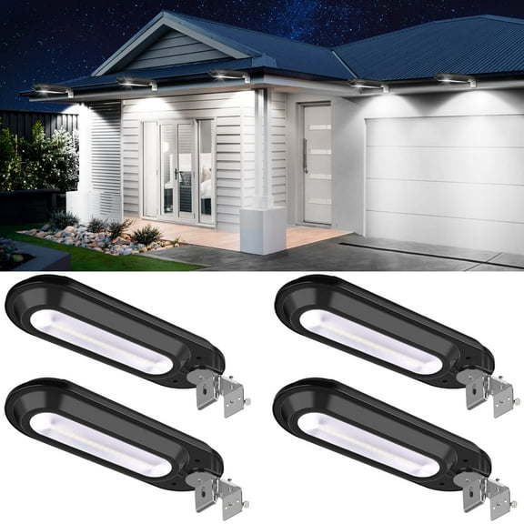 JSOT 4 Pack Solar Gutter Lights, Bright Solar Powered Outdoor Lights, Night Light for Eaves, Garden, Pathway, White Light