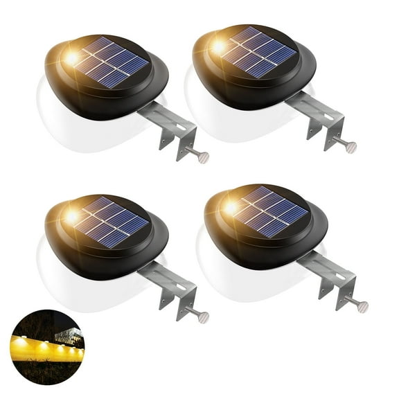 JSOT 4 Pack Solar Gutter Lights, Solar UFO Lights for Eaves, Backyard, Garage, Black Shell Warm Light