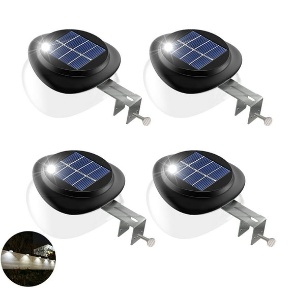 JSOT 4 Pack Solar Gutter Lights, Solar UFO Lights for Eaves, Backyard, Garage, Black Shell White Light