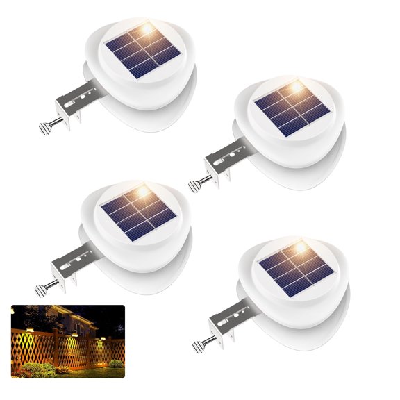 JSOT 4 Pack Solar Gutter Lights, Solar UFO Lights for Eaves, Backyard, Garage, White Shell Warm Light