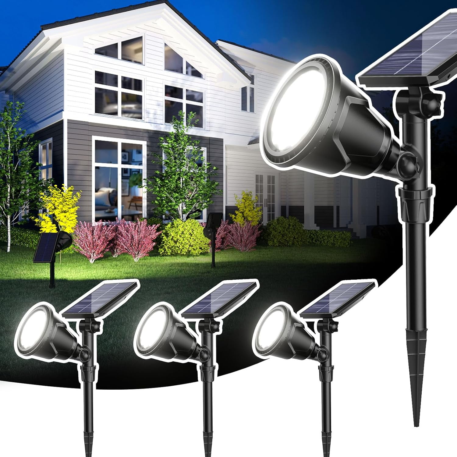 Cool White Solar LED Pathway Spotlights with Dusk to Dawn Sensor, 4-Pack
