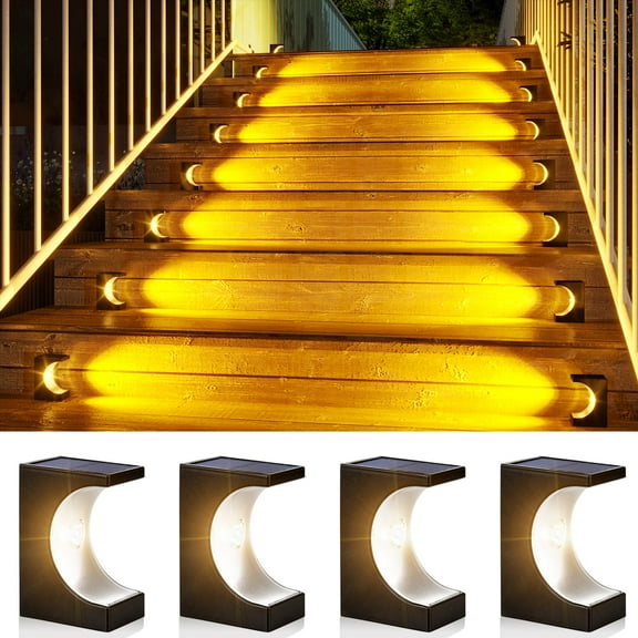 JSOT 4 Pack Solar Stair Lights, Deck Lights, Solar Powered Outdoor Lights, Christmas Solar Lights for Patio, Porch, Garden, Courtyard, Warm Light
