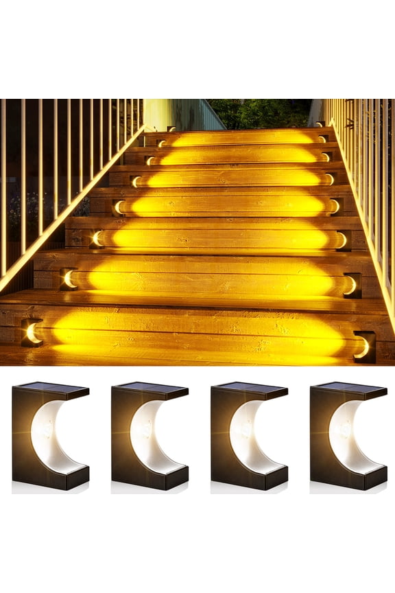 4 Pack Solar Stair Lights, Deck Lights, Solar Powered Outdoor Lights, Christmas Solar Lights for Patio, Porch, Garden, Courtyard, Warm Light
