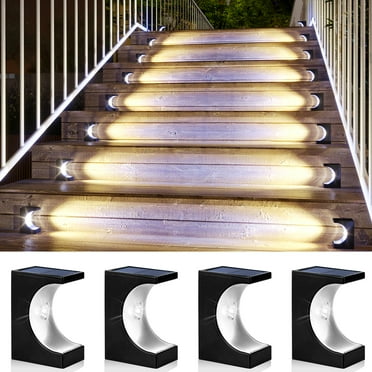 JSOT 4 Pack Solar Stair Lights, Deck Lights, Solar Powered Outdoor Lights, Christmas Solar Lights for Patio, Porch, Garden, Courtyard, White Light