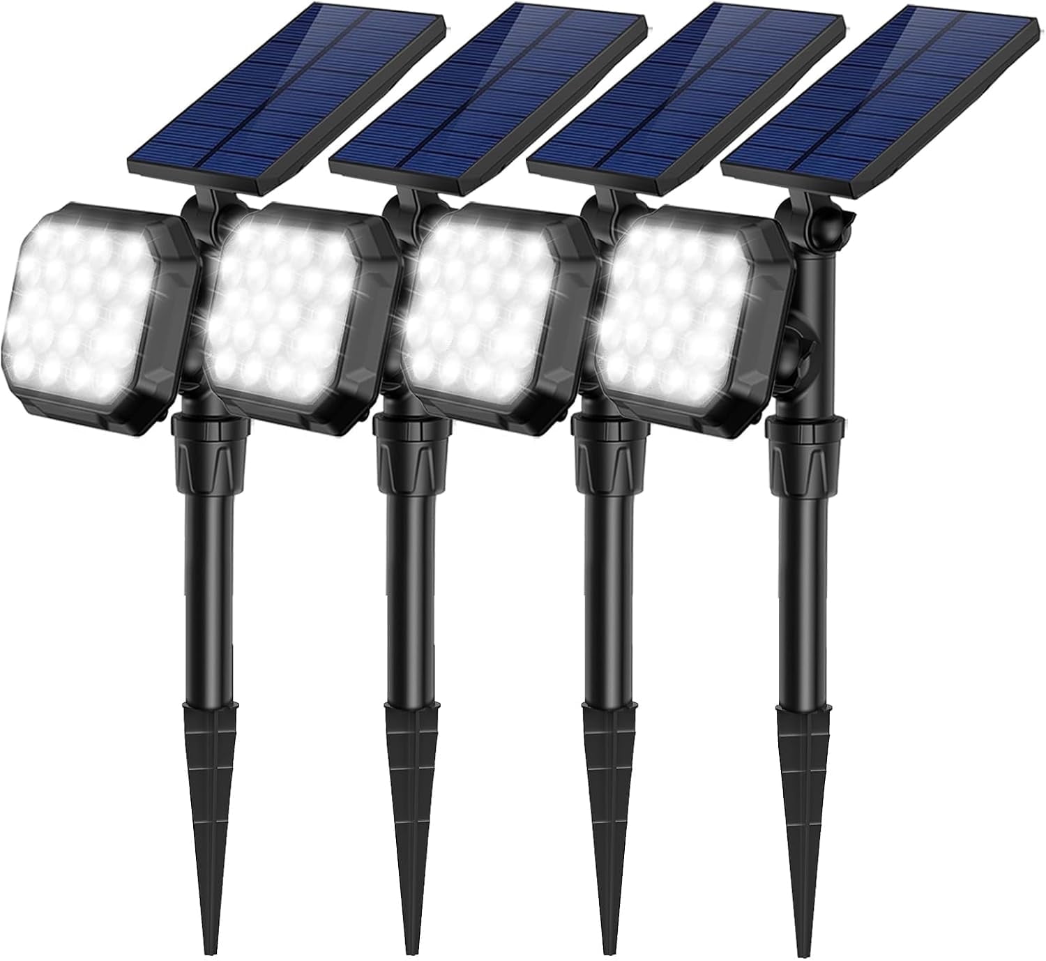 JSOT 4PCS 700lm Solar Lights Outdoor, LED Landscape Spotlights for Garden Walkway Yard Porch, Driveway, Pathway, Lawn, Pool, White Light