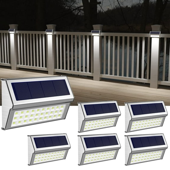 JSOT 6 Pack Solar Step Lights Outdoor, 30 LED Stainless Steel Solar Stair Lights, Waterproof Outside Stair Light Backyard Decor for Garden Patio Yard Porch Staircase Walkway, White Light