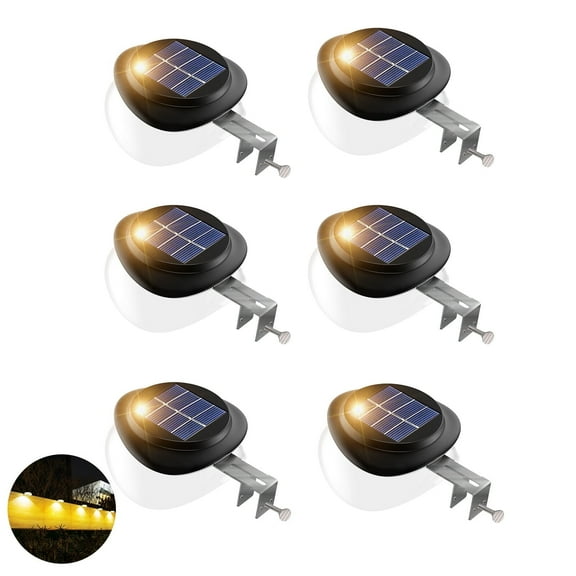 JSOT 6 Pack Solar Gutter Lights, Solar UFO Lights for Eaves, Backyard, Garage, Black Shell Warm Light