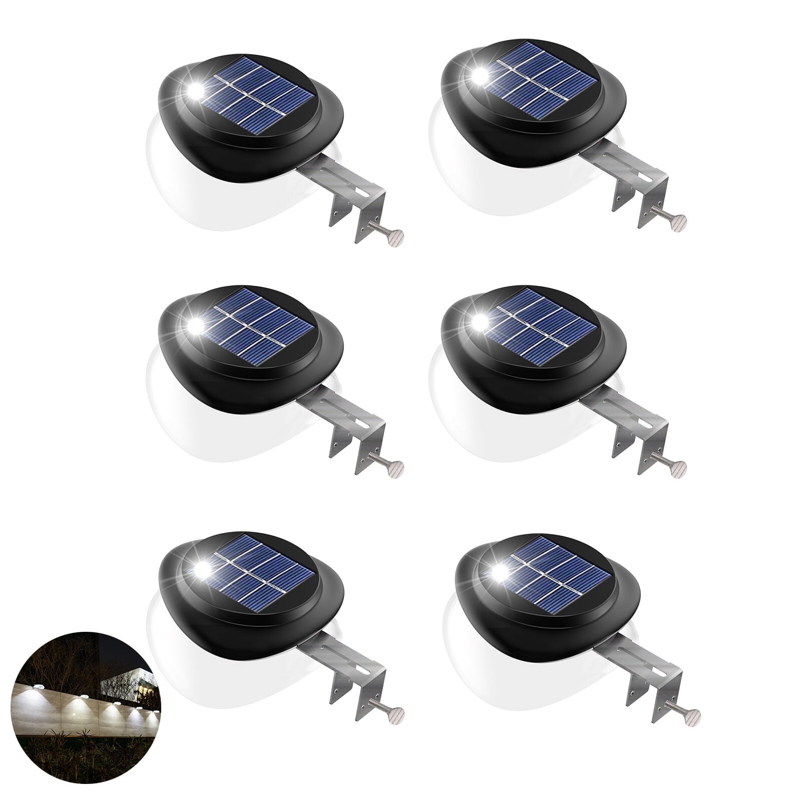 JSOT 6 Pack Solar Gutter Lights, Solar UFO Lights for Eaves, Backyard, Garage, Black Shell White Light
