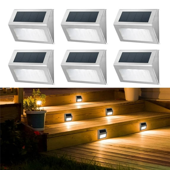 JSOT 6PCS Solar Deck Lights, Solar Stair Lights, Solar Powered Outdoor Lights for Wall Step Walkway Garden, Cool White Light