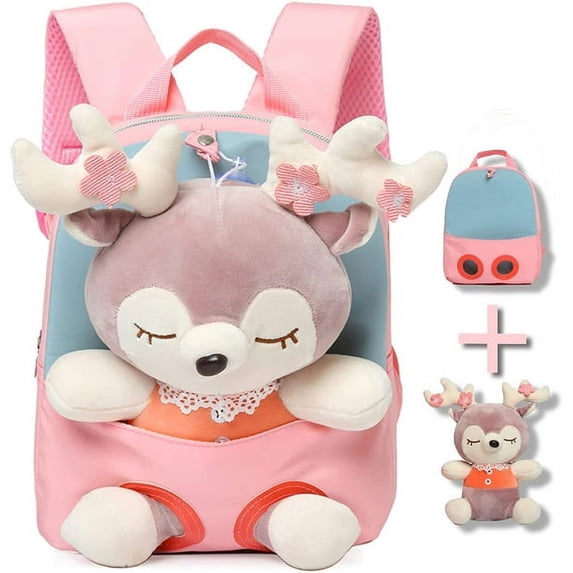 JSOT Cute Backpack, Mini Baby Backpack for 2 3 4 5 6 Years Old, Plush Toys Backpack for Toddler, Pink