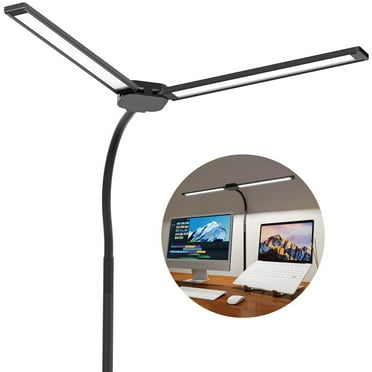 JSOT Double Head LED Desk Light, LED Desk Lamp for Home Office, 15 Lighting Modes Adjustable Flexible Gooseneck Clamp LED Lights for Bedroom, Gaming, Reading, Working, Black