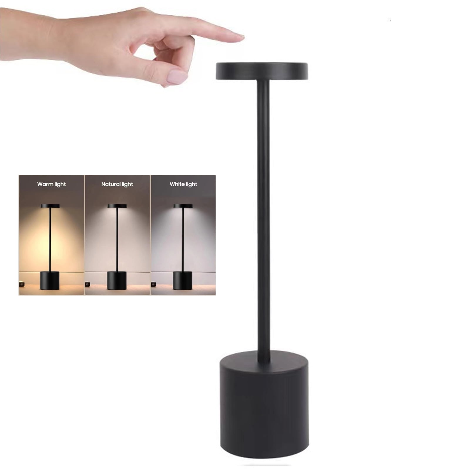JSOT LED Cordless Table Lamp, Portable Rechargeable 3 Color Stepless Dimming Up Desk Lamp, Touch Sensor Table Light for Bedroom/Living Room/Restaurant/Couple Dinner/Terrace/Bar, 13.4 Inch