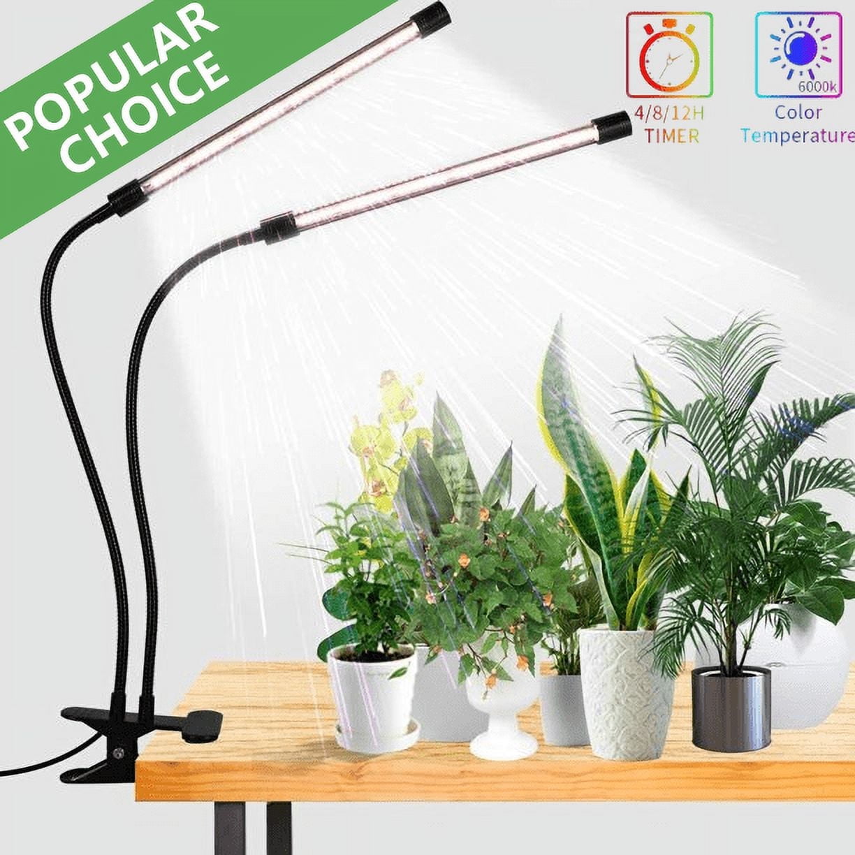 6000K Full Spectrum LED Grow Light with Clip and Timer