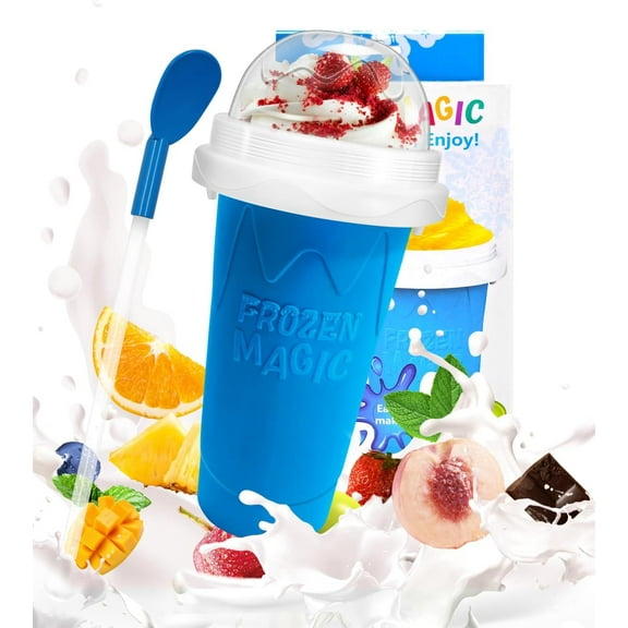 JSOT Slushy Maker Cup, DIY Frozen Magic Squeeze Cup, Smoothie Cooling Cup with Lid & Straw, Portable Homemade Slushie Milkshake Maker for Kids & Adults, Blue