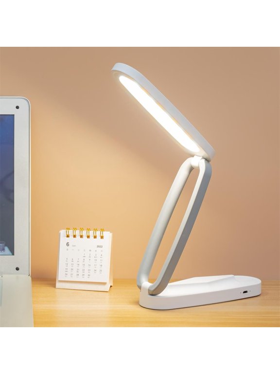 USB Rechargeable Desk Lamp, Foldable Portable LED Table Lamp, Touch Dimmable Brightness, 3 Color Modes Desk Lights for Home Office Working Reading Studying, White