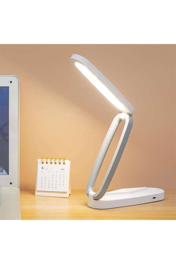 USB Rechargeable Desk Lamp, Foldable Portable LED Table Lamp, Touch Dimmable Brightness, 3 Color Modes Desk Lights for Home Office Working Reading Studying, White