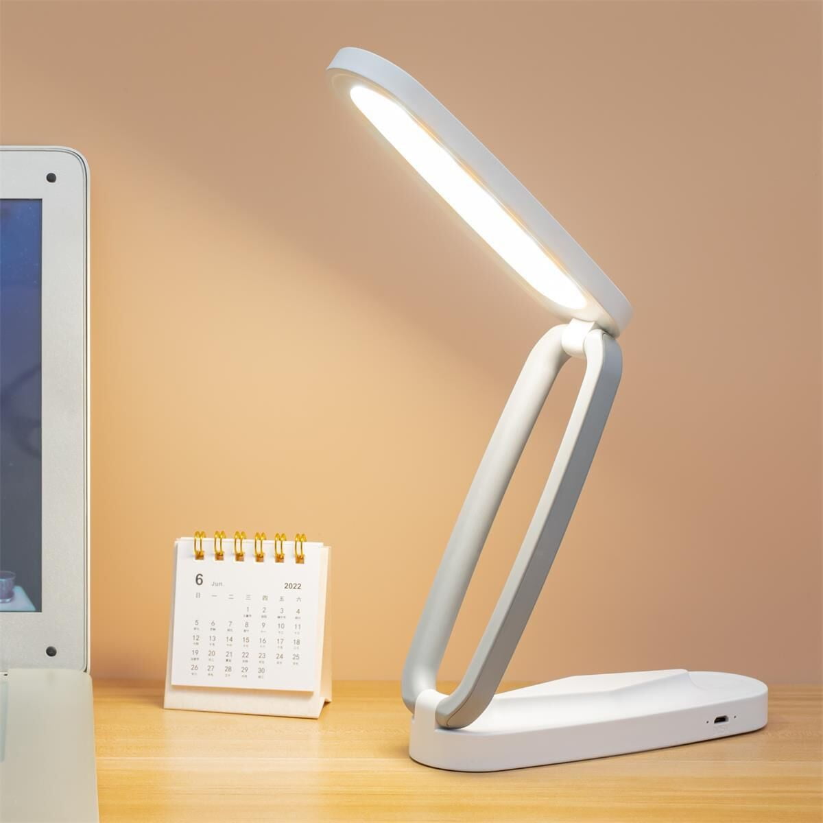 JSOT USB Rechargeable Desk Lamp, Foldable Portable LED Table Lamp, Touch Dimmable Brightness, 3 Color Modes Desk Lights for Home Office Working Reading Studying, White
