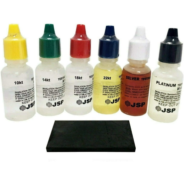 JSP Gold, Silver, and Platinum Testing Acid Solutions Kit With Test Stone 