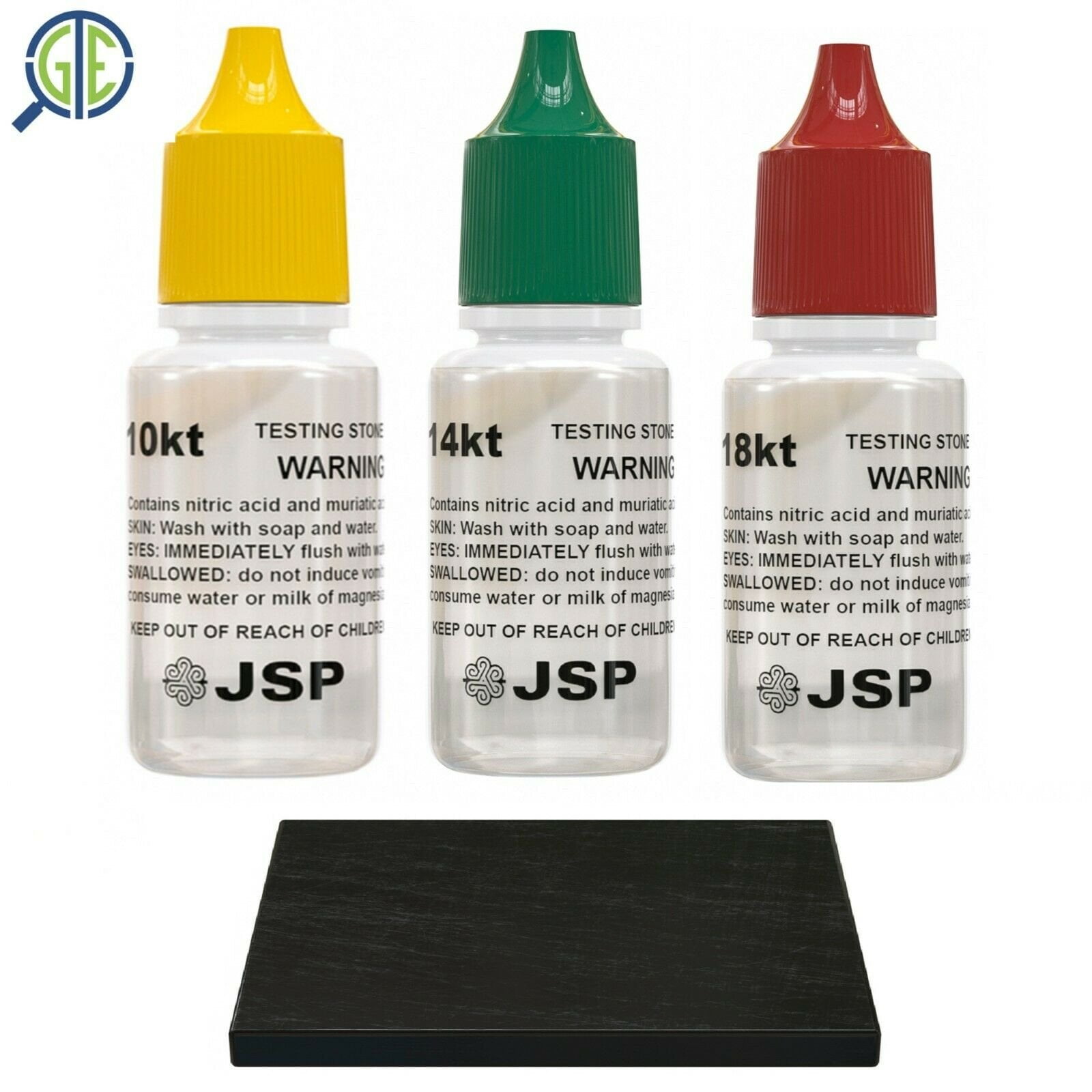 JSP Gold Testing Acid 10K 14K 18K Kit + 2"x2" Scratch Tester Stone