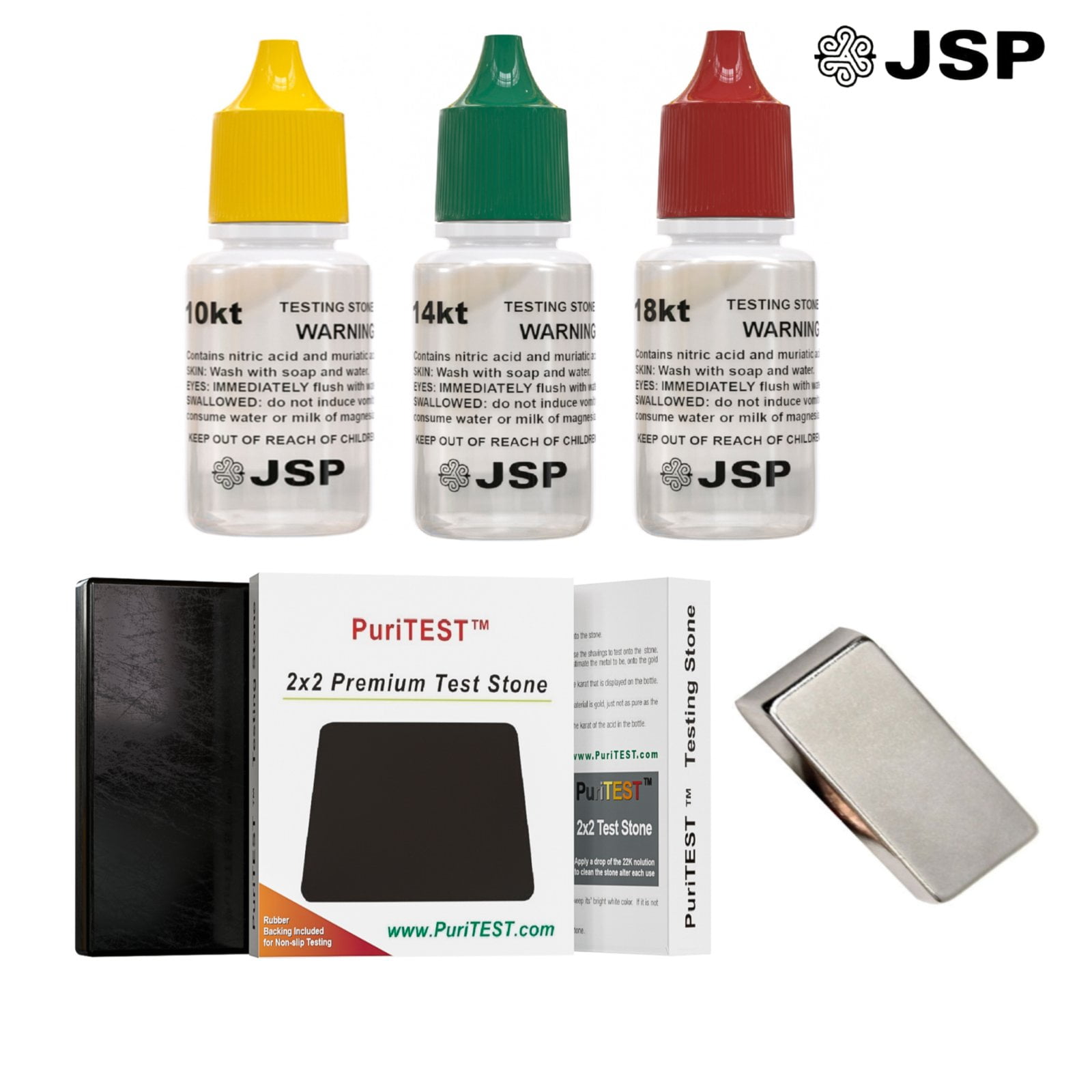 JSP Gold Testing Acid 10K 14K 18K Kit + Scratch Tester Stone