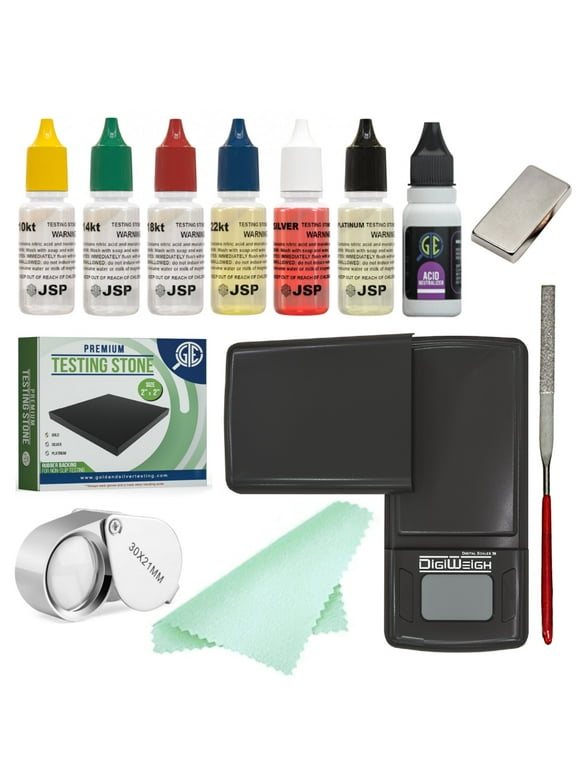 JSP Jewelry Appraisal Kit with 1000g Digital Scale, Acid Solutions ABS, 2.5" Platform, 13 Piece Set
