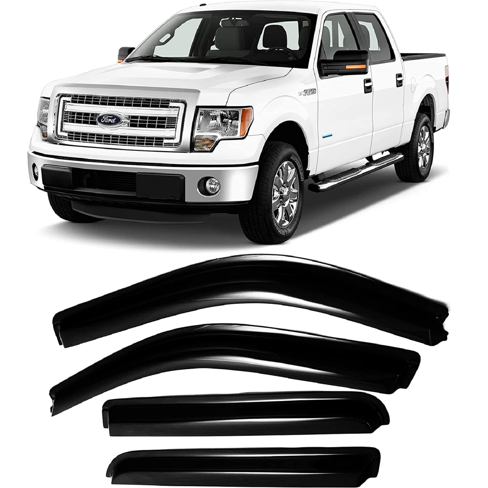 F150 Side Rear Window Deflector JSP Out-Channel Side Window Deflector Strip, Rain Guard For Ford F150 ...