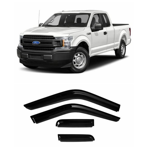 JSP Out-Channel Side Window Deflector Strip, Rain Guard for Ford F150 Super Cab 2015-2023, Dark Smoke Acrylic, Adhesive Tape Mount Wind Sun/Rain Weather Shield, Set of 4