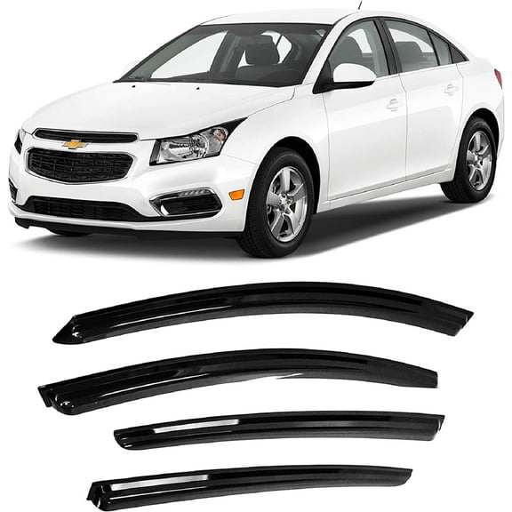 JSP Side Window Deflector Strip, Out-Channel Rain Guard for Chevrolet Cruze 2016-2019, Dark Smoke Acrylic, Adhesive Tape Mount Wind/Sun/Rain Shade, Set of 4