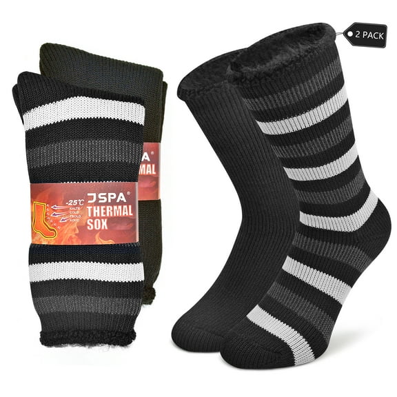 JSPA Insulated Thermal Snowboarding Socks for Women Men,Black Dark Gray Stripe2,2 Pack,Medium