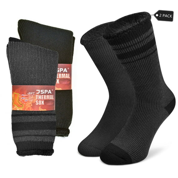 JSPA Ladies Mid Calf Winbter Thermal Cozy Slippers Fuzzy Socks,Black+Dark Gray Stripe1,2 Pack,Large