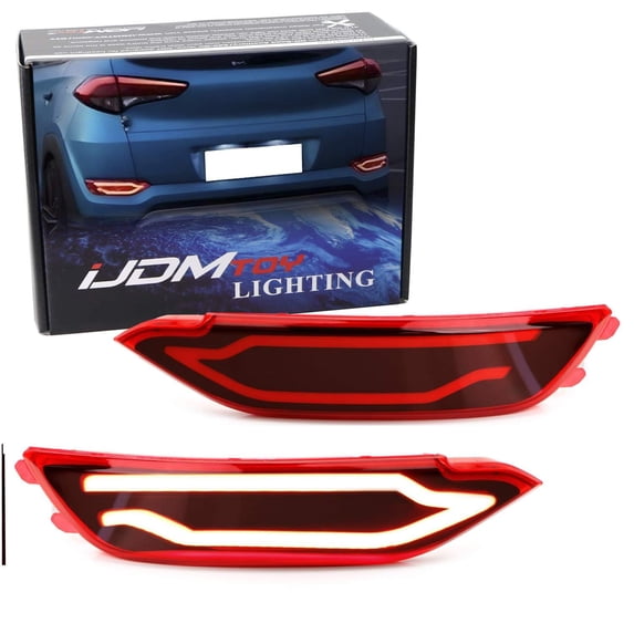 JSR Style Red Lens LED Bumper Reflector Lights For 2016-2021 Hyundai Tucson IX35, Function as Tail, Brake & Rear Fog Lamps
