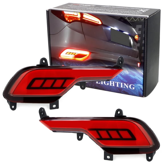 JSR Style Red Lens LED Bumper Reflector Lights For 2017-18 Hyundai Santa Fe Sport, Function as Tail, Brake & Rear Fog Lamps