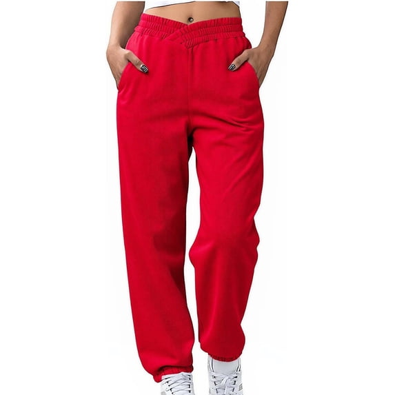 JSROAC Crossover High Waisted Sweatpants for Women Baggy Joggers with Pockets Elastic Waist Soft Comfy Athletic Track Pants Lounge Bottoms