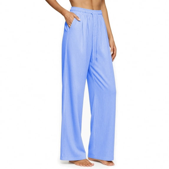 JSROAC Vertical Stripe Pants for Womens Elastic Waist Wide Leg Lounge Pants Loose Casual Straight Trousers Casual Lightweight Daily Bottoms