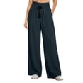 thumbnail image 1 of JSROAC Wide Leg Pants for Womens Smocked High Waist Dressy Casual Trousers Tie Front Solid Color Gauze Lounge Pants With Pockets Fall Fashion, 1 of 6
