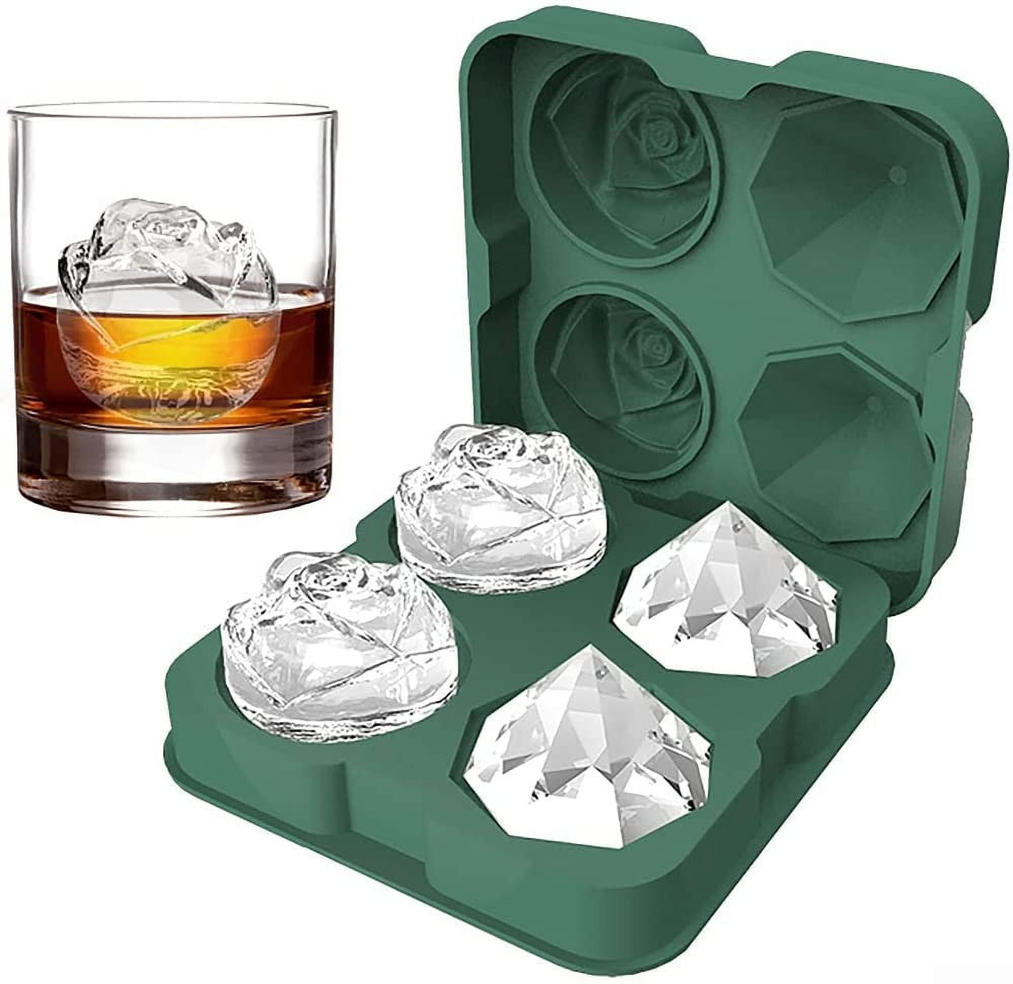 SAWNZC Ice Cube Trays Diamond Ice Cube Molds Reusable Silicone Flexible 4  Cavity Ice Maker for Chilling Whiskey Cocktails, Funnel Included, Easy