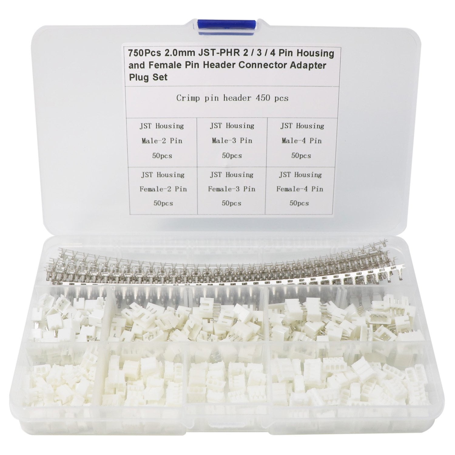 JST Connector Kit 2.0mm Male and Female 2/3/ 4 Pin Header Housing Connector Adapter Plug with