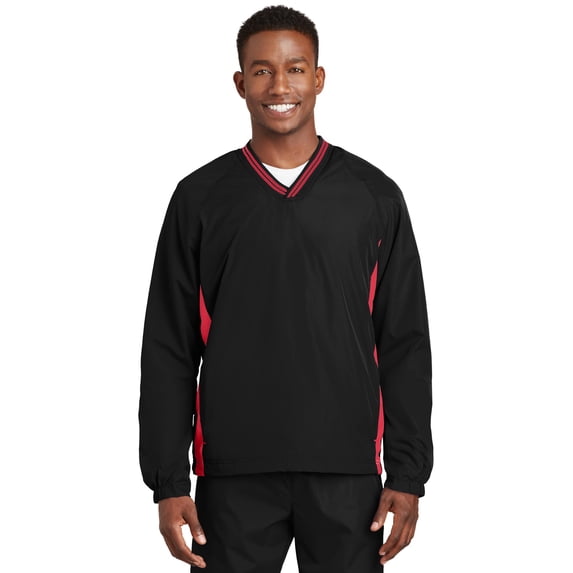 JST62 Sport-Tek Mens Golf Windshirt Tipped V-Neck Raglan Wind Shirt