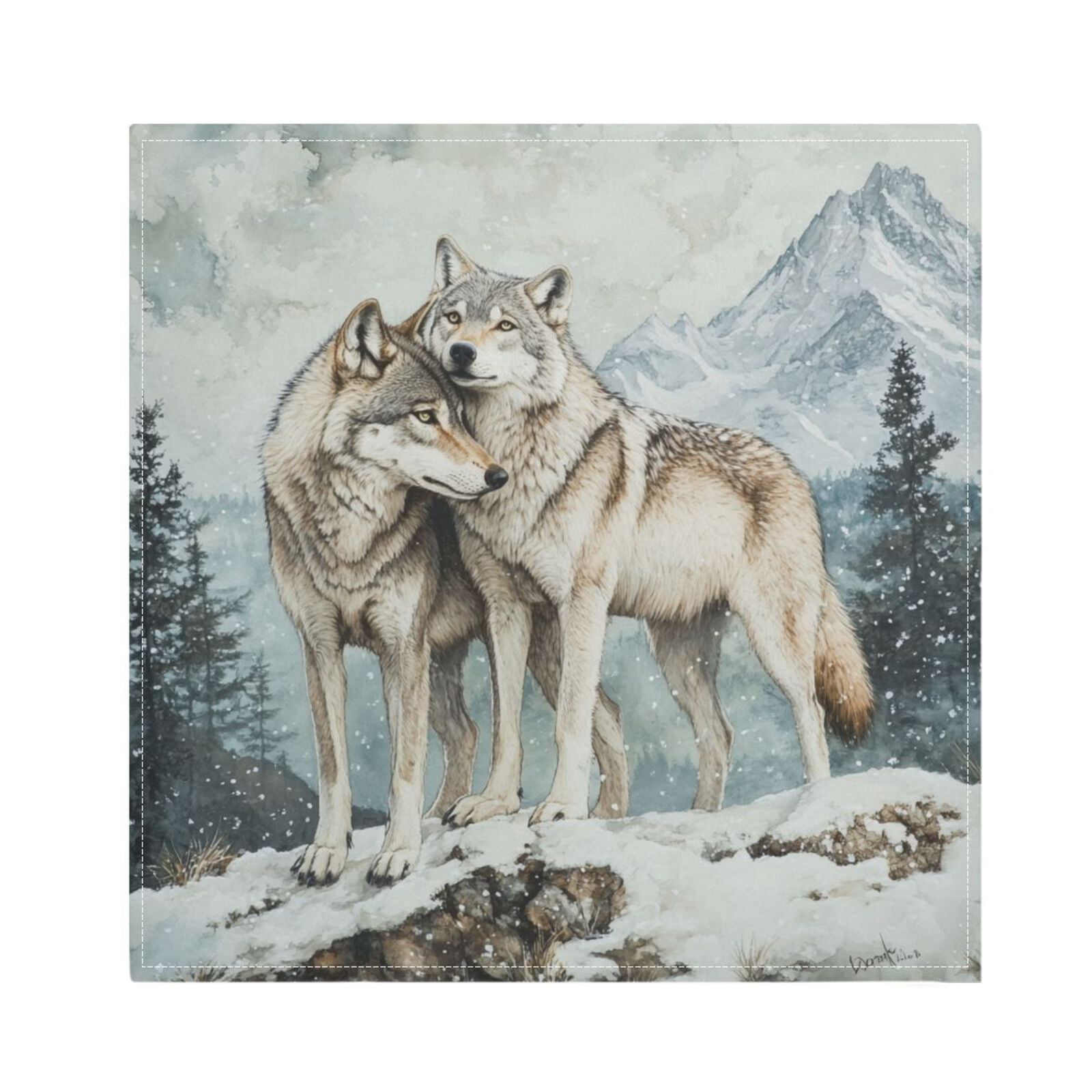 JSTEL 2 Wolves Snow Montain Cloth Napkins Set of 6, 20x20 Inch Washable and Reusable Napkin for Decoupage Dinner Party Everyday Use