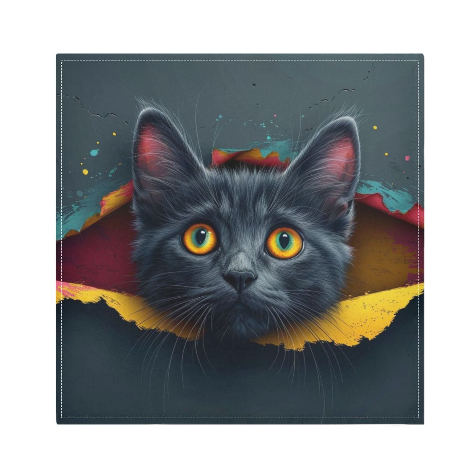 JSTEL 3d Black Cat Cloth Napkins Set of 6, 20x20 Inch Washable and Reusable Napkin for Decoupage Dinner Party Everyday Use