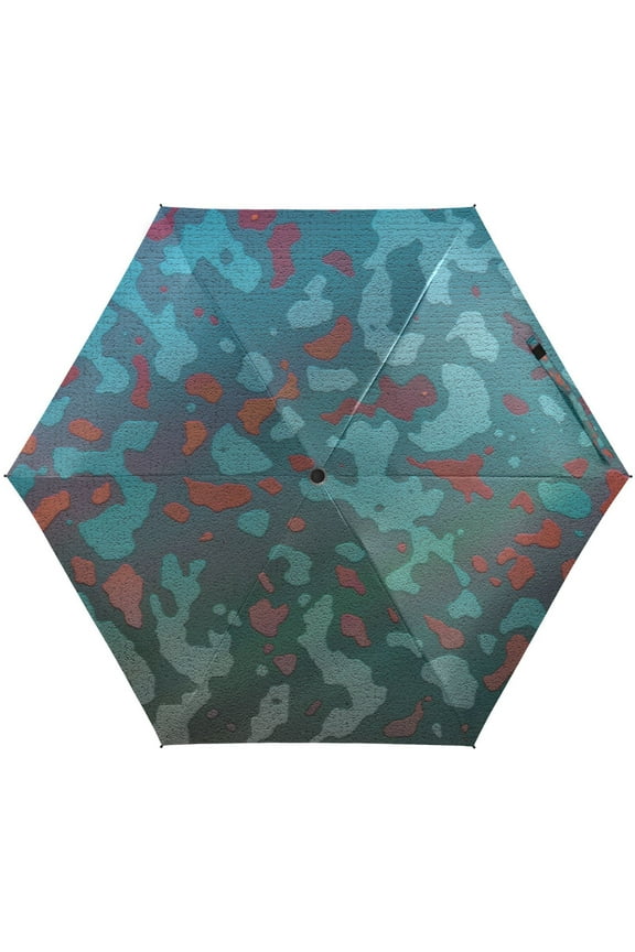 Abstract Military Army Blue Camouflage Camo Folding Umbrella for Rain Sun Travel Mini Lightweight Compact Umbrellas